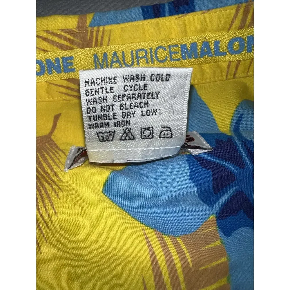 MOJEANS Yellow Blue Floral Tropical Palm Tree Print Button Up Shirt 3XL Vintage - Picture 6 of 15